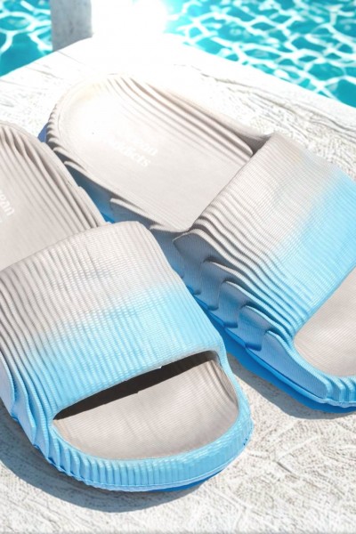 Grey-Ciel Ocean Addicts Slides Flip Flops