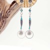 Long earrings silver-plated with crystals and enamel on wooden engraved card 
