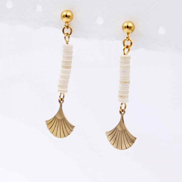Stainless steel earrings with acrylic beads in gold-plating 